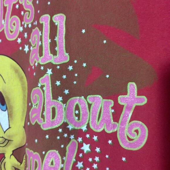 Tweety Bird T Shirt 2XL Size Red Stars Glitter Its All About Me Vintage USA - Picture 15 of 16